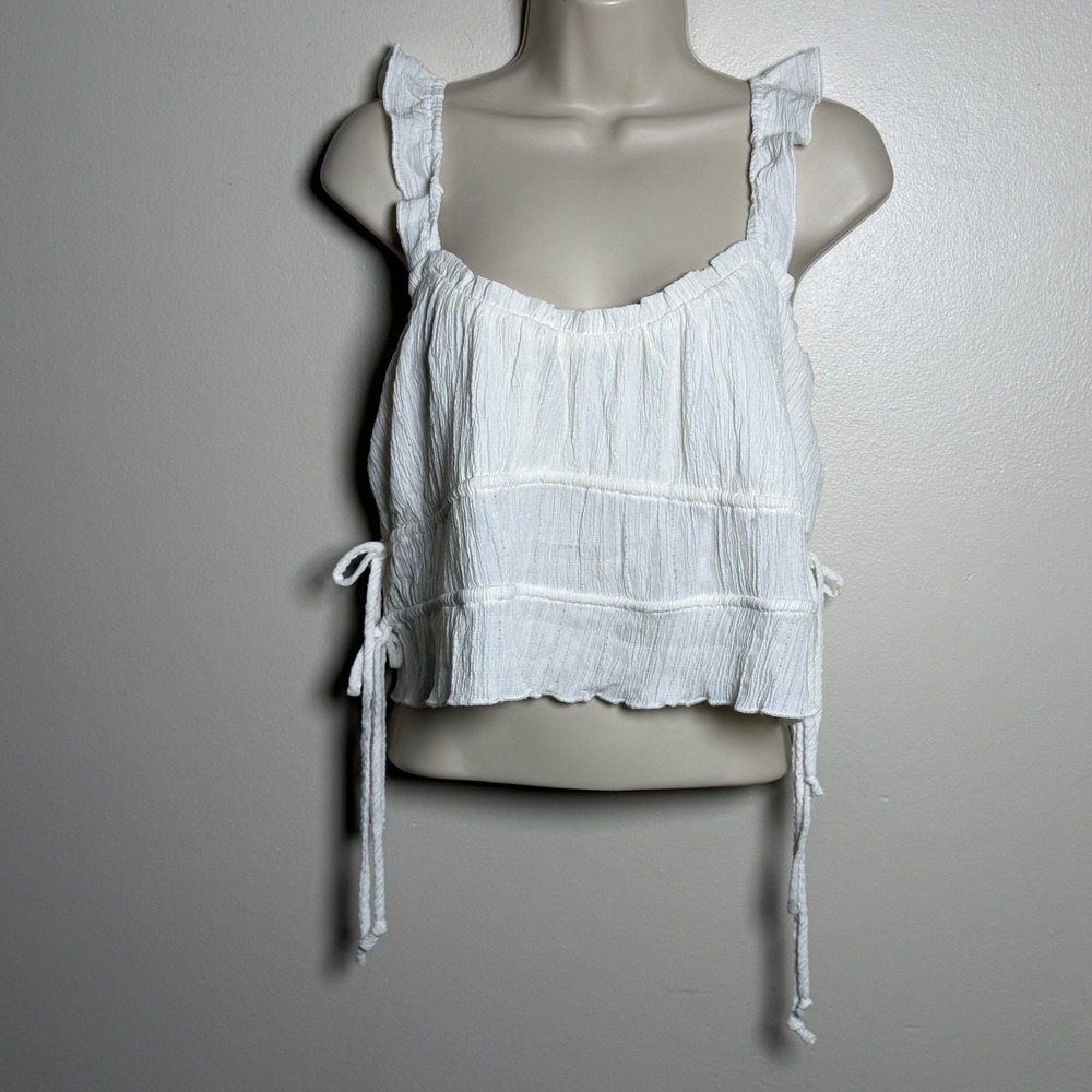 Kirious Womens Tank Top XL White Ruffle Straps Cottagecore Coquette Boho Fairy